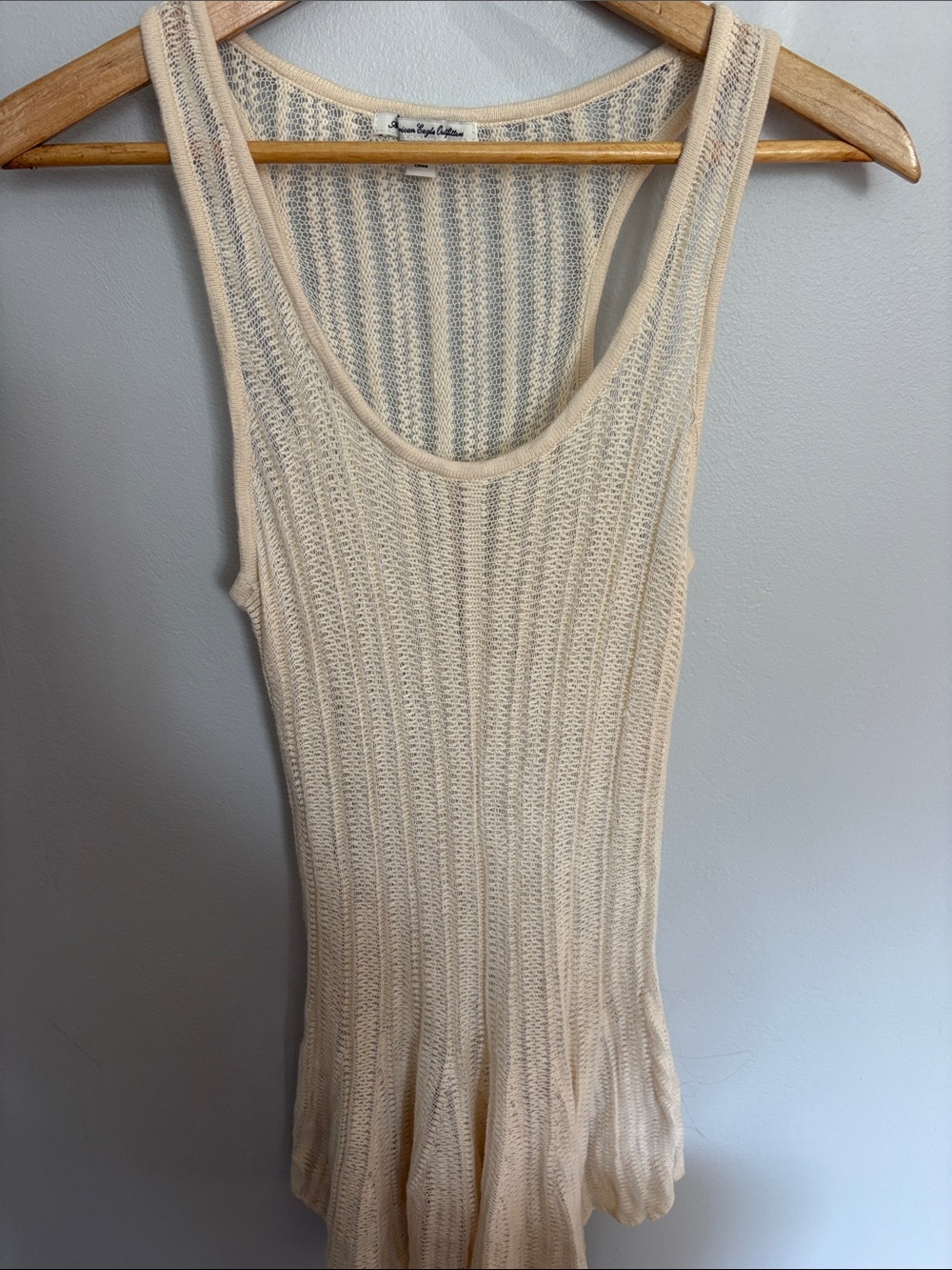 American Eagle Outfitters Cream Open-Knit High-Low Tank Dress